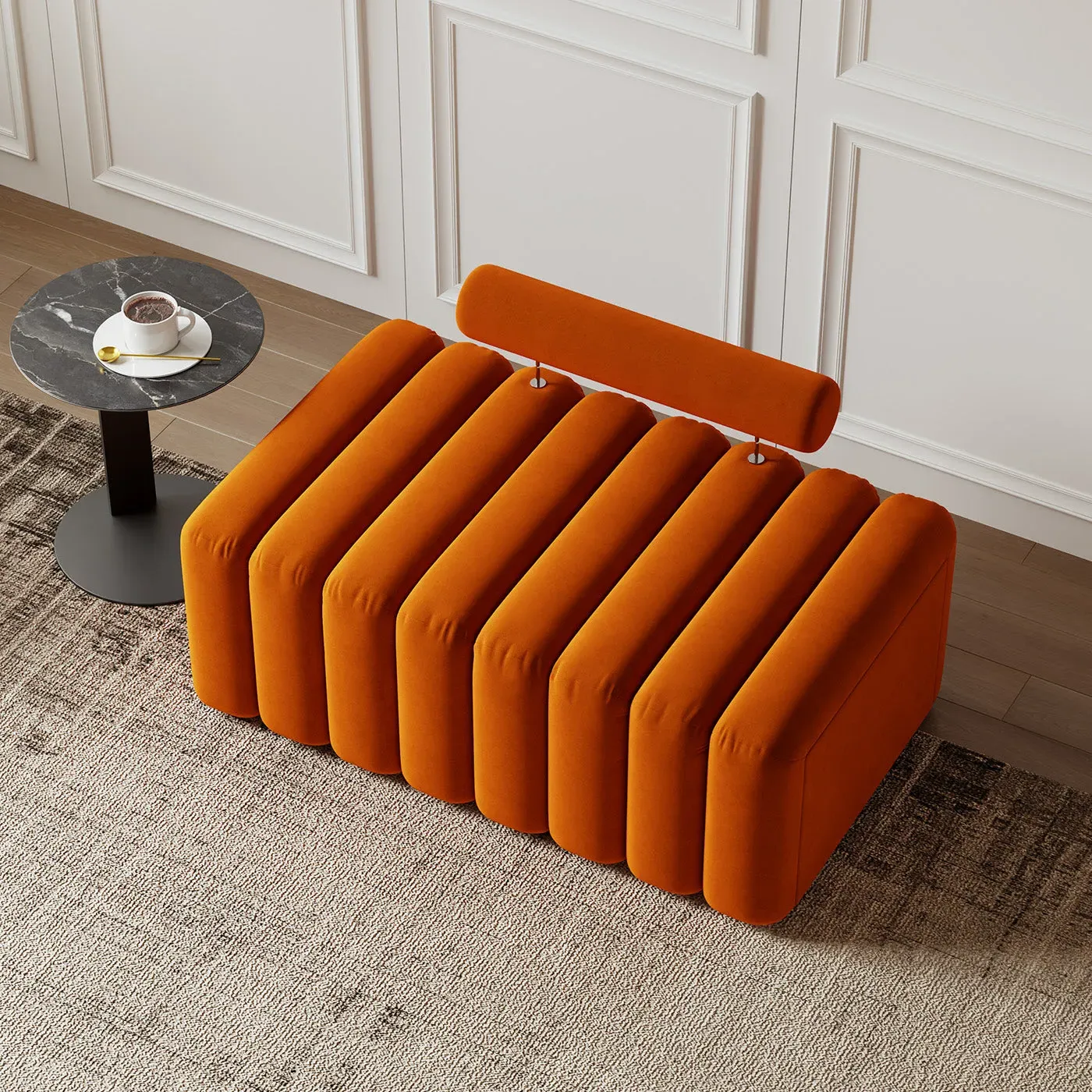 Kelly Small Tufted Bench with Adjustable Backrest - Orange
