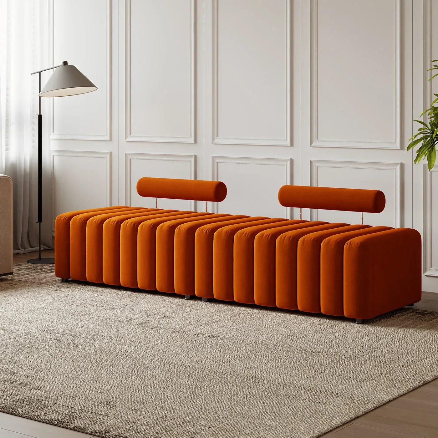 Kelly Small Tufted Bench with Adjustable Backrest - Orange