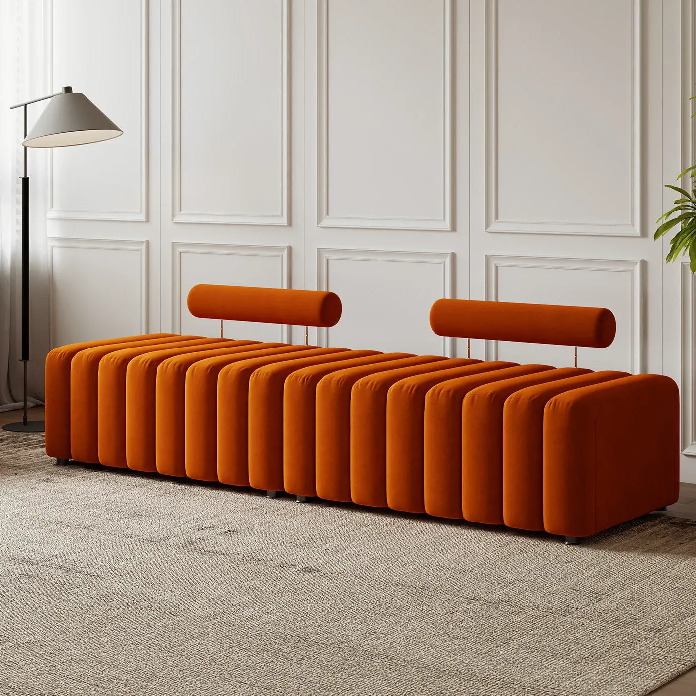 Kelly Small Tufted Bench with Adjustable Backrest - Orange