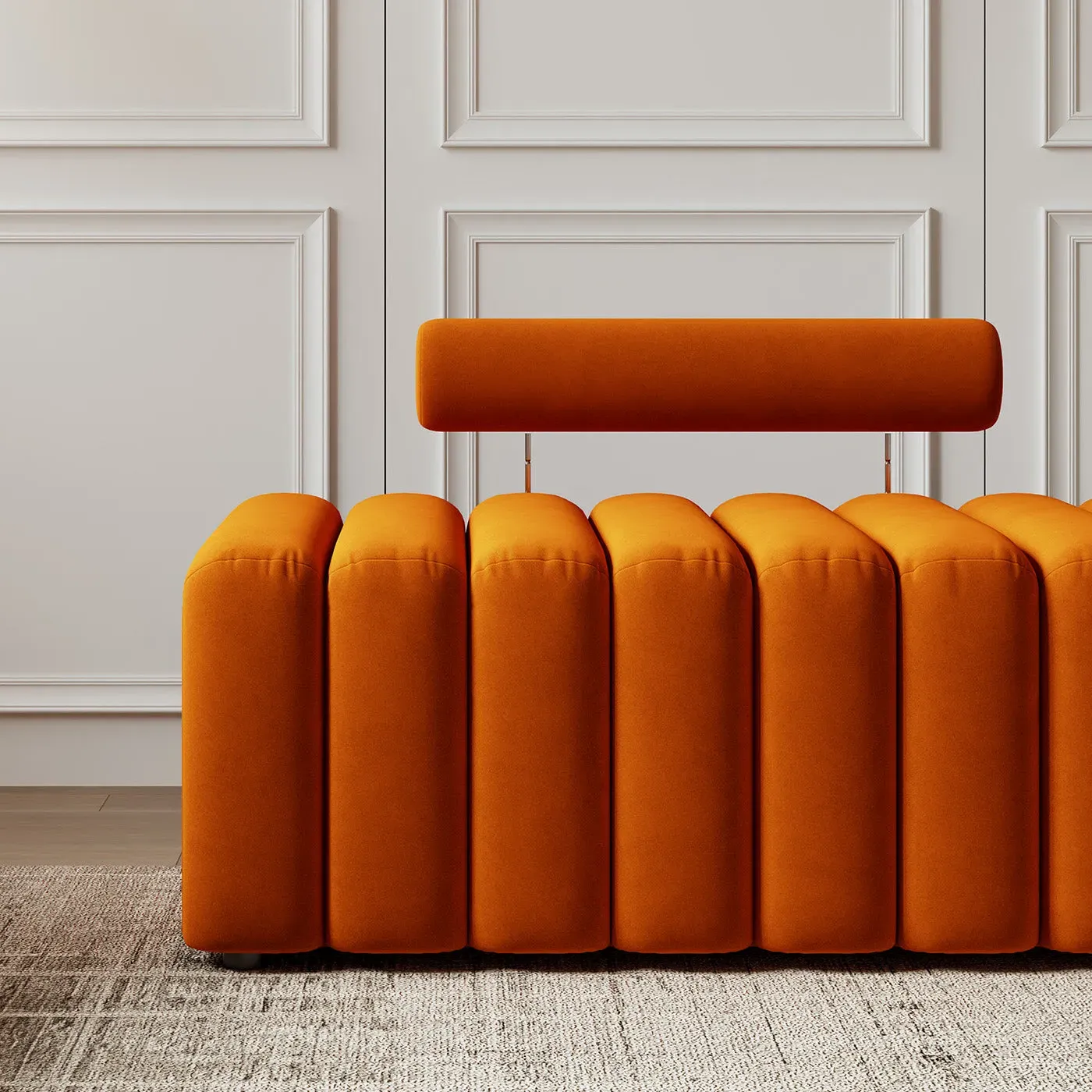 Kelly Small Tufted Bench with Adjustable Backrest - Orange
