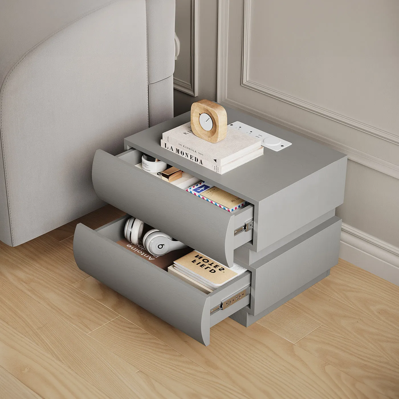 Kelly Smart Side Table with Power Strip and Drawers
