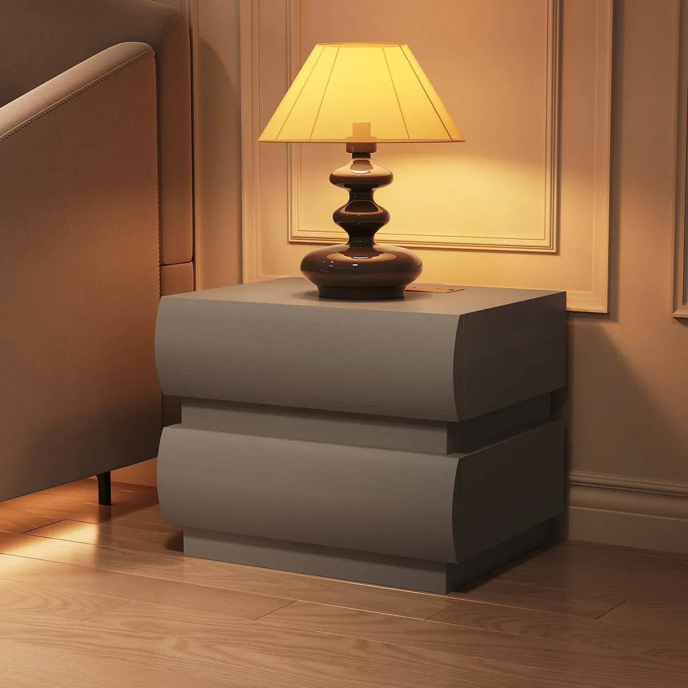 Kelly Smart Side Table with Power Strip and Drawers