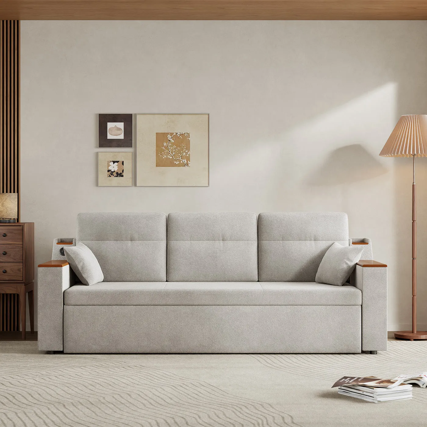 Miya 3-Seater Convertible Sofa Bed with Storage - Light Grey