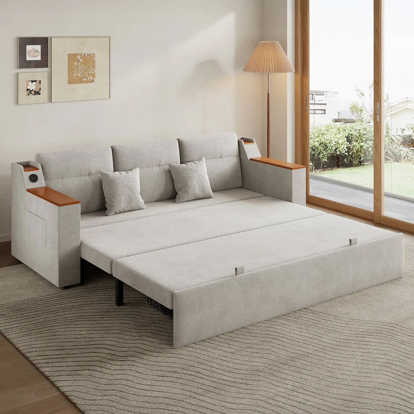 Miya 3-Seater Convertible Sofa Bed with Storage - Light Grey