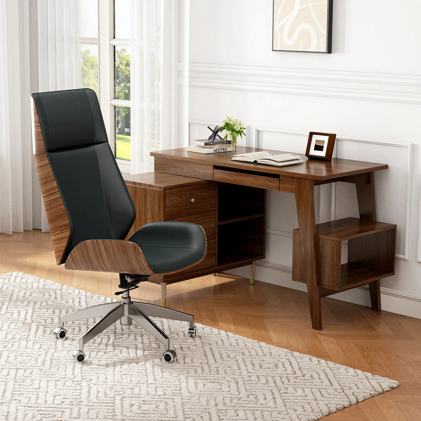 Miya Counter Height Swivel Office Chair - PU Leather image