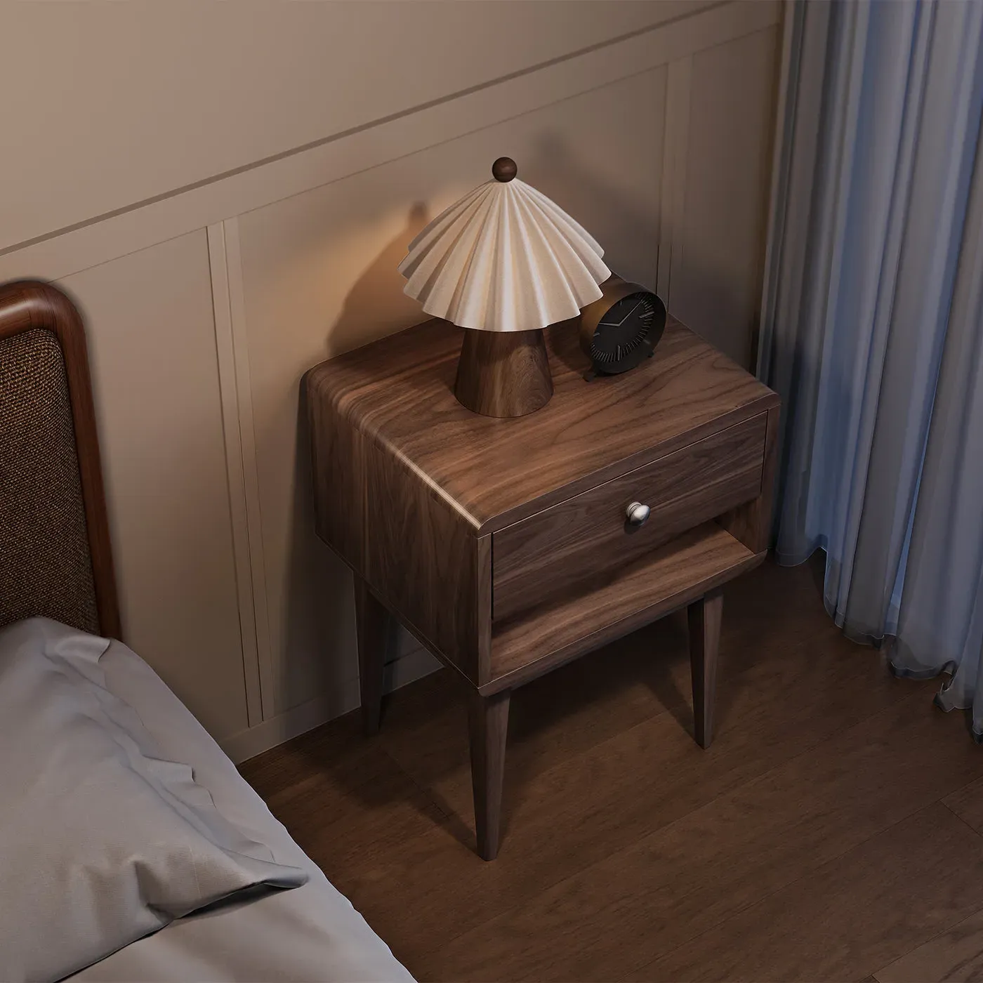 Miya Japandi Bedside Table with Storage - Walnut