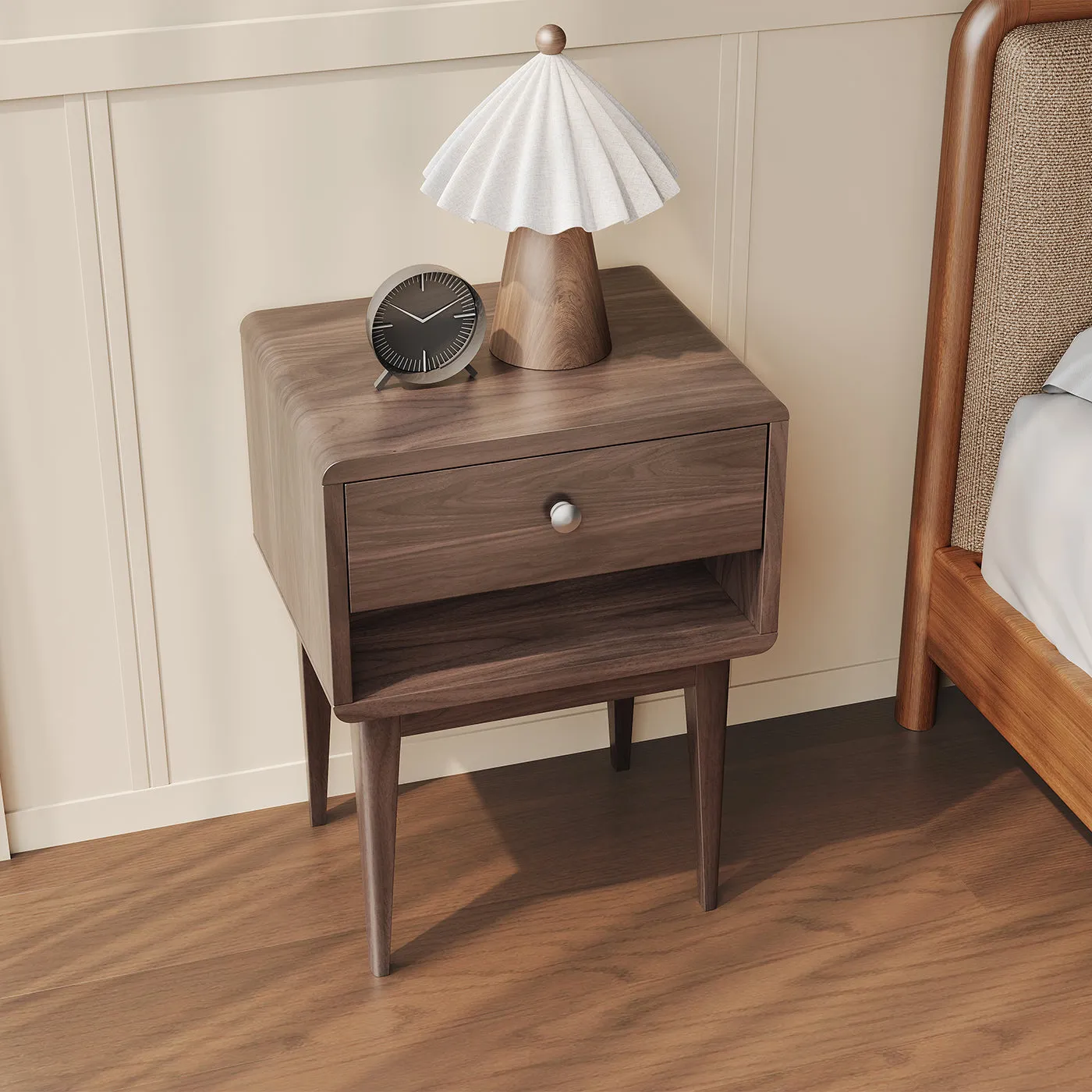 Miya Japandi Bedside Table with Storage - Walnut