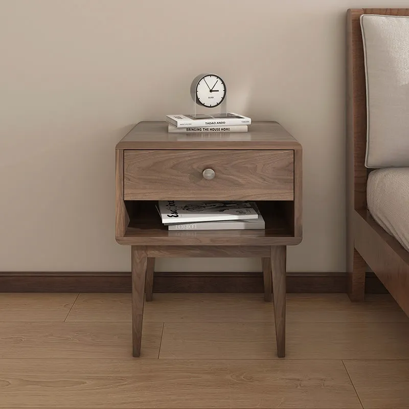 Miya Japandi Bedside Table with Storage - Walnut