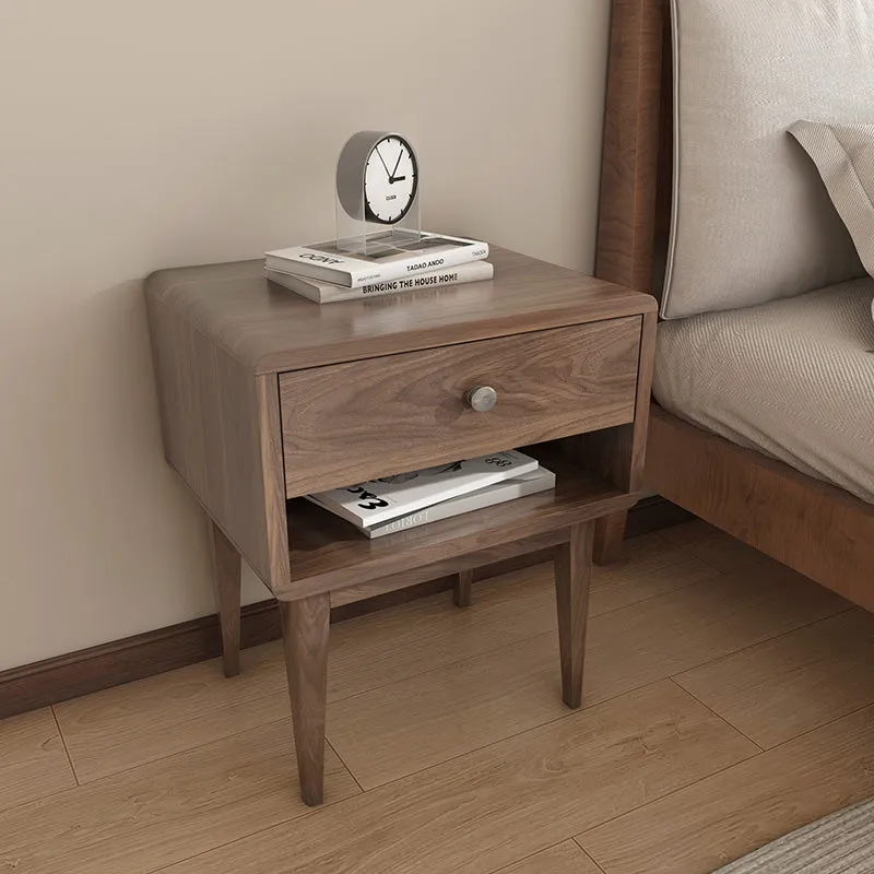 Miya Japandi Bedside Table with Storage - Walnut