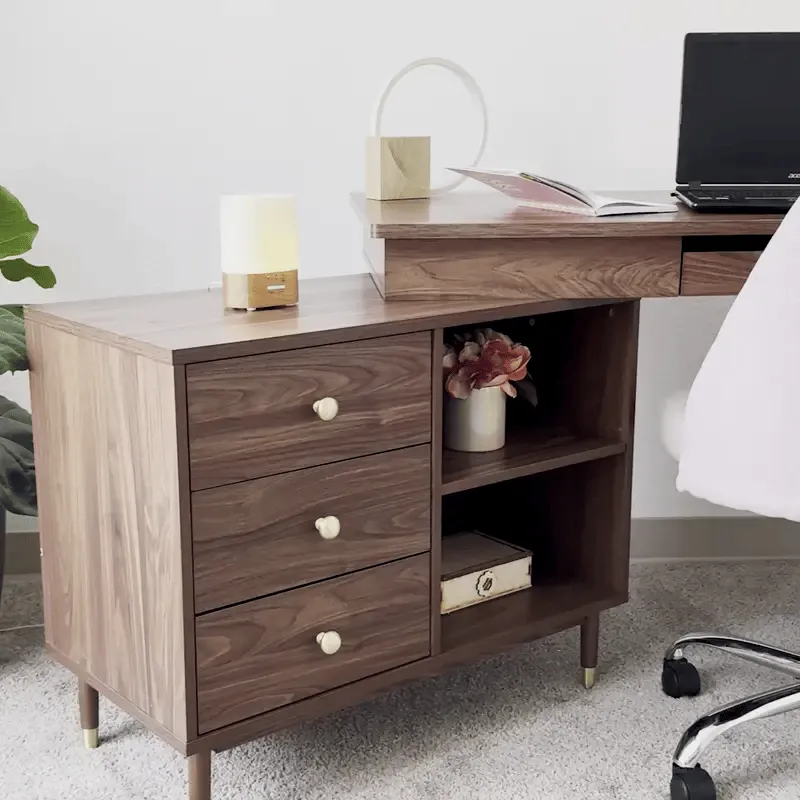 Miya Japandi Home Office Desk with Drawers - Walnut