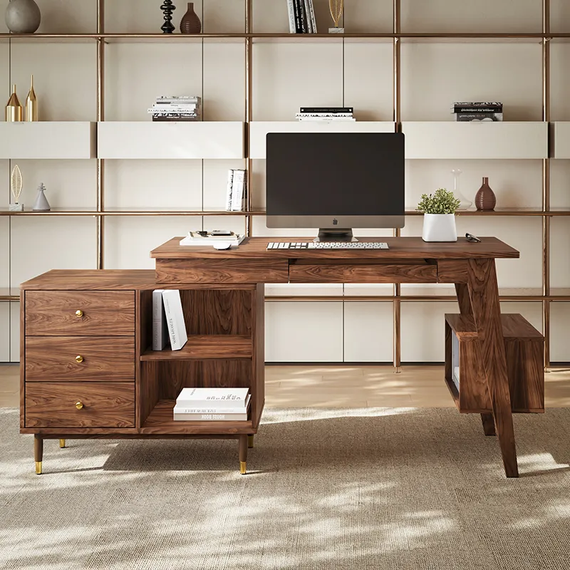 Miya Japandi Home Office Desk with Drawers - Walnut image