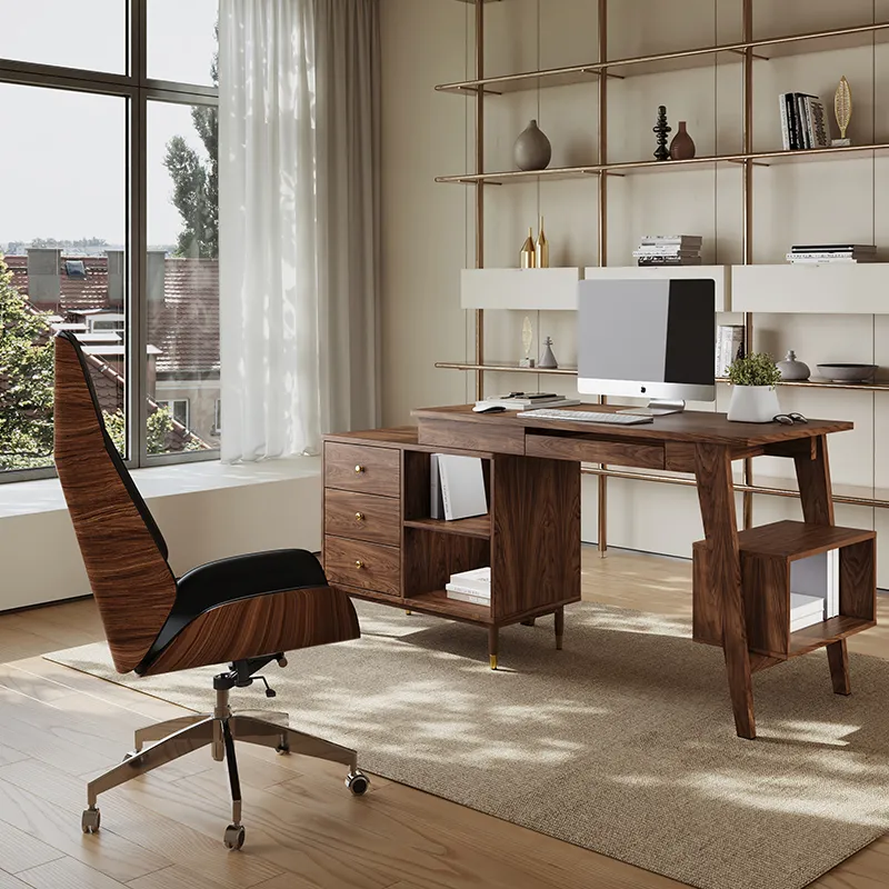 Miya Japandi Office Desk & Chair Set - Walnut