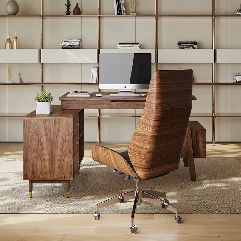 Miya Japandi Office Desk & Chair Set - Walnut
