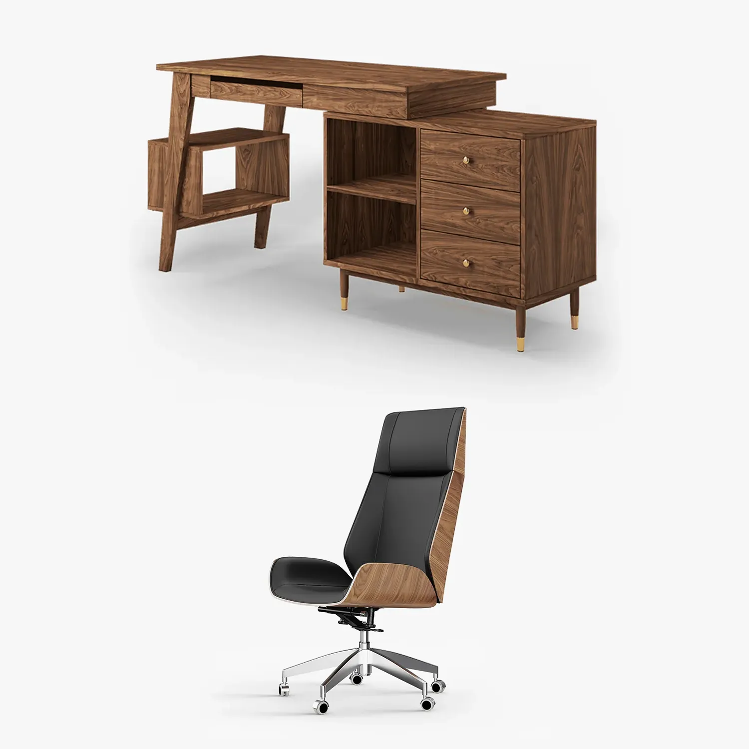 Miya Japandi Office Desk & Chair Set - Walnut image