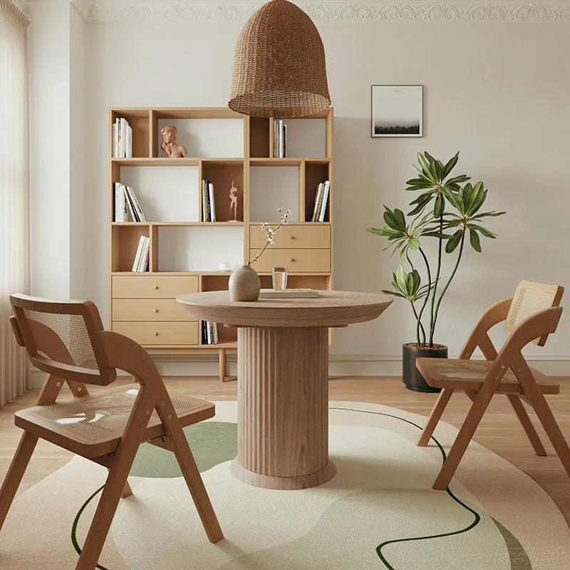 Miya Japandi Round Dining Table with Pedestal Base - Light Wood