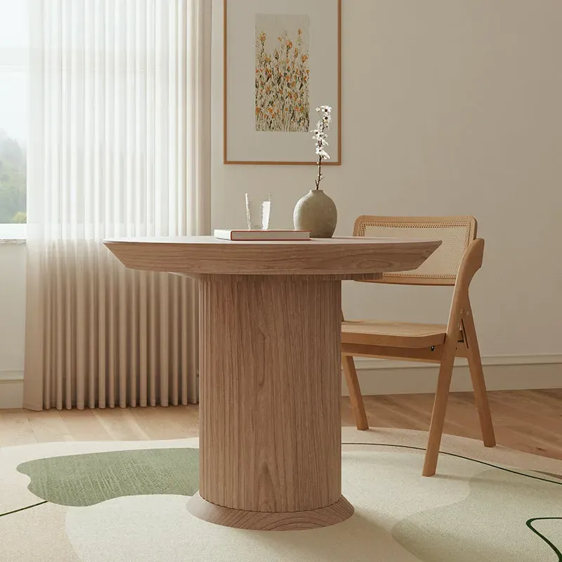 Miya Japandi Round Dining Table with Pedestal Base - Light Wood