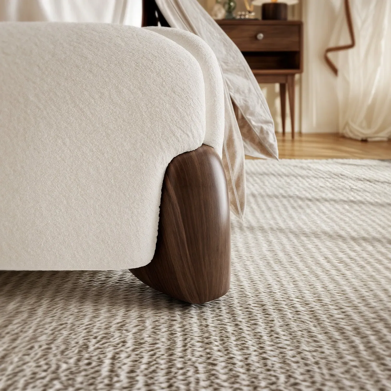 Miya Japandi Upholstered Sherpa Queen/King Platform Bed Frame