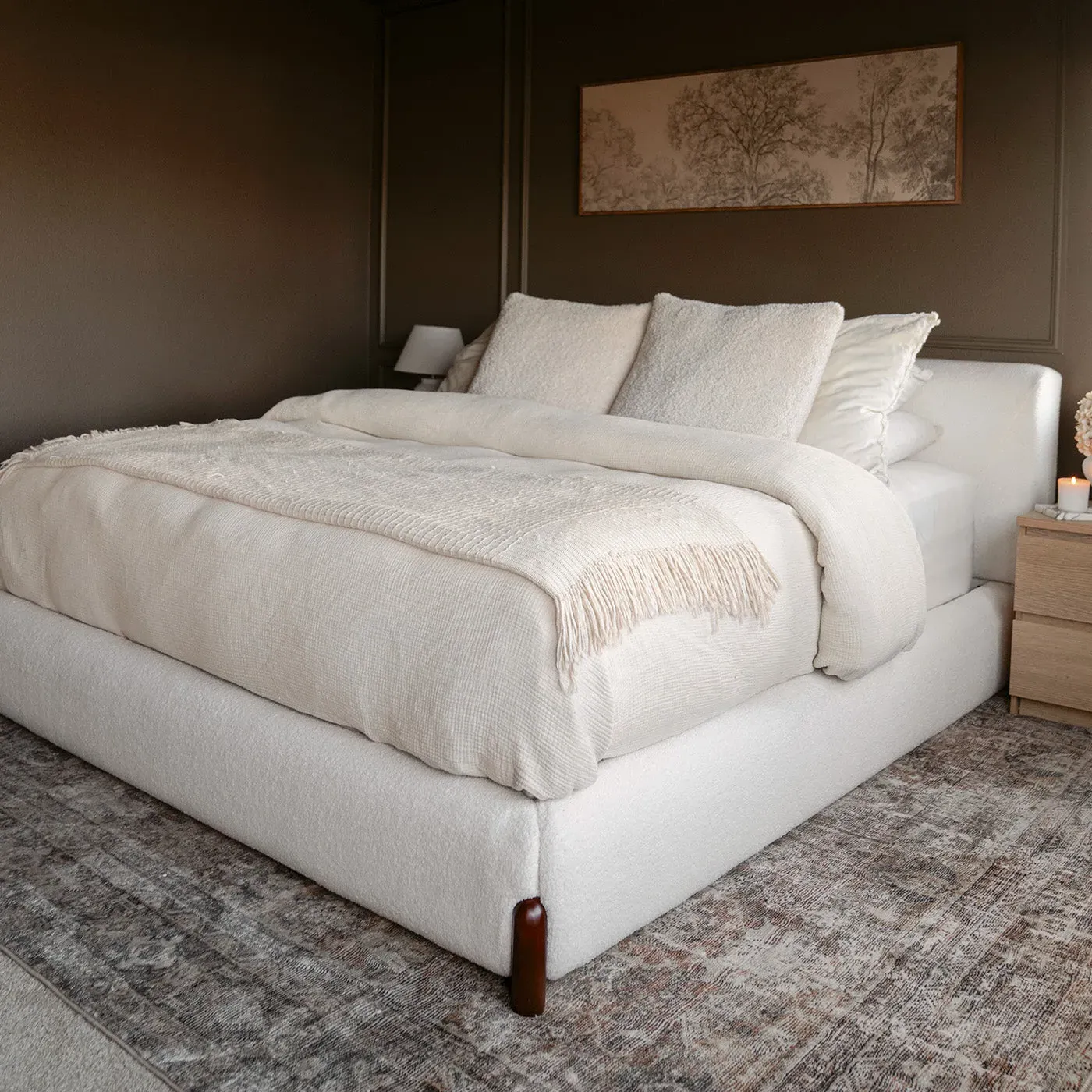 Miya Japandi Upholstered Sherpa Queen/King Platform Bed Frame