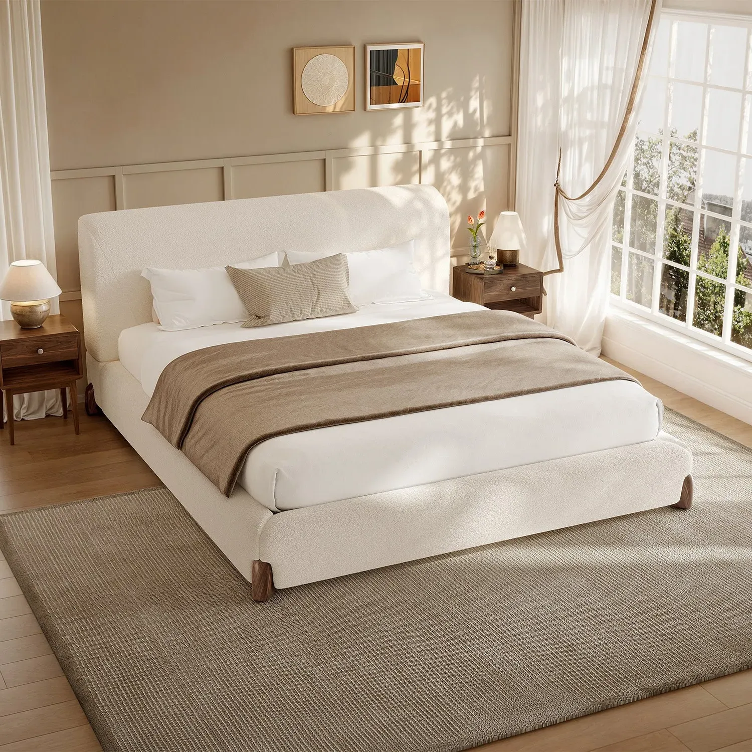 Miya Japandi Upholstered Sherpa Queen/King Platform Bed Frame image