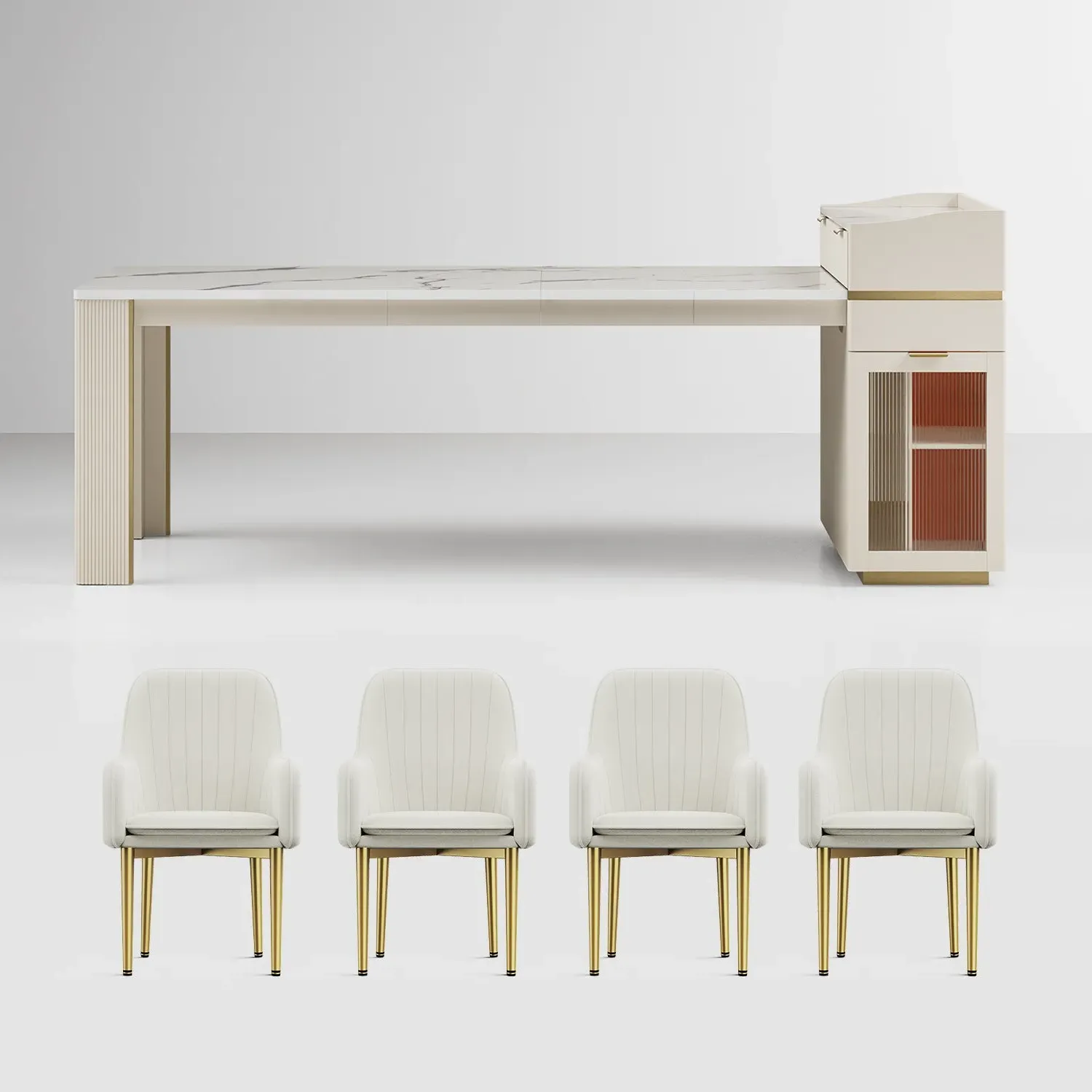 Selene Extendable Dining Table Set with 4 Chairs and Storage