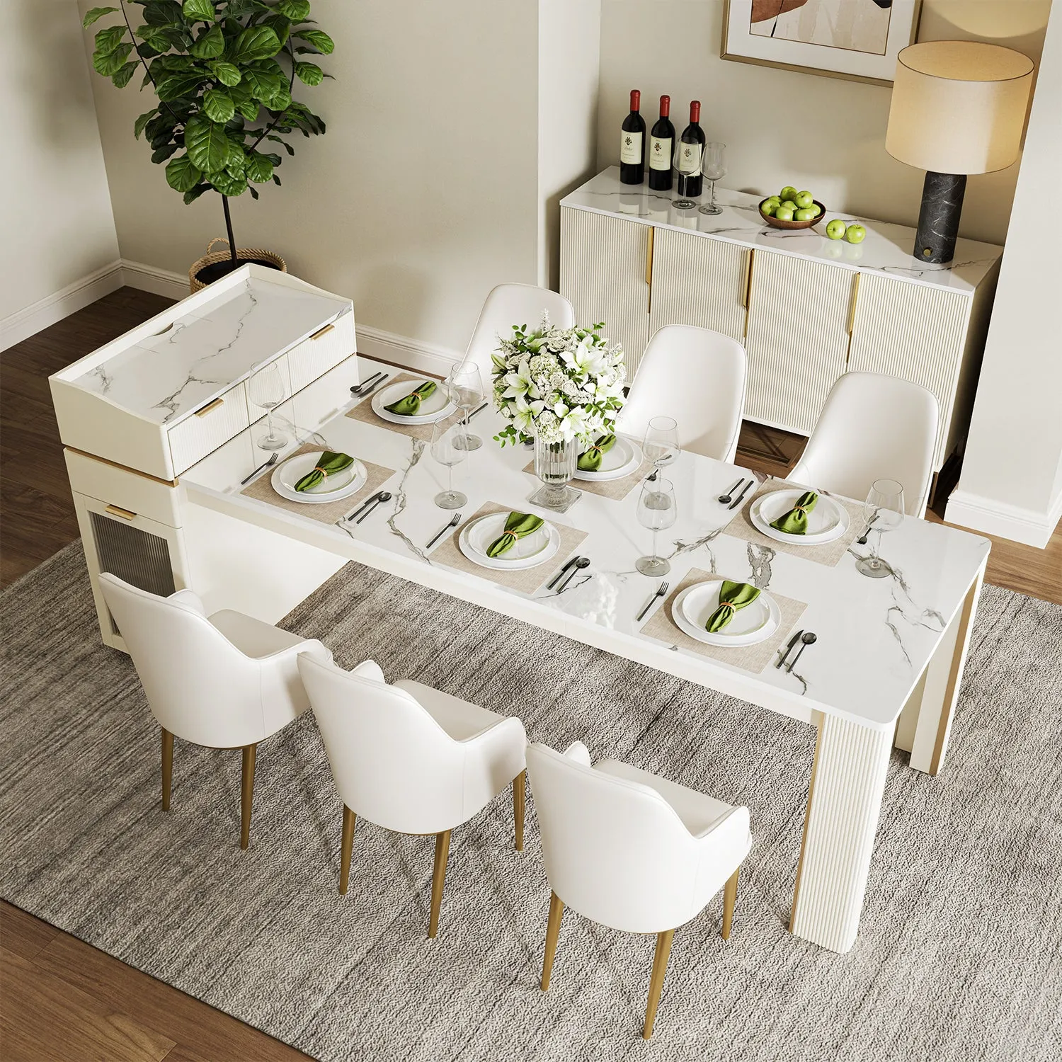 Selene Square Extendable Dining Table with Light and Storage