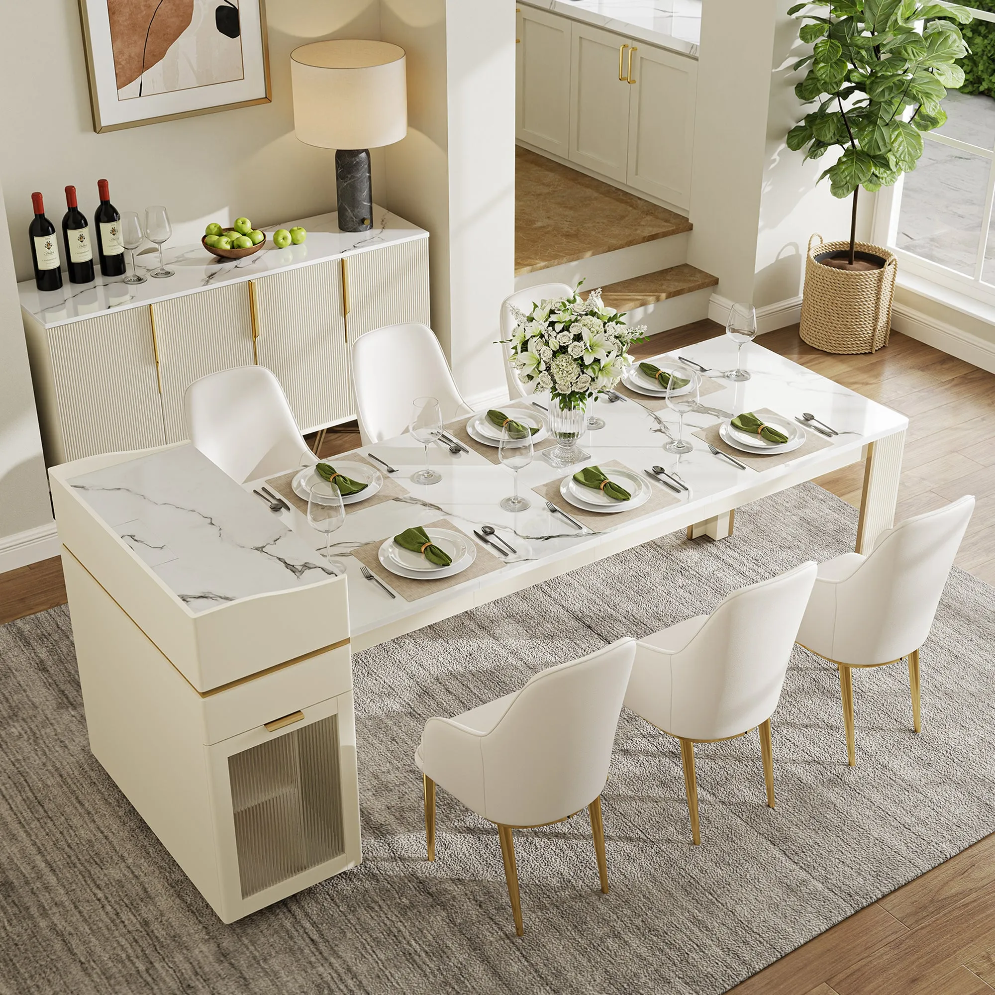Selene Square Extendable Dining Table with Light and Storage image