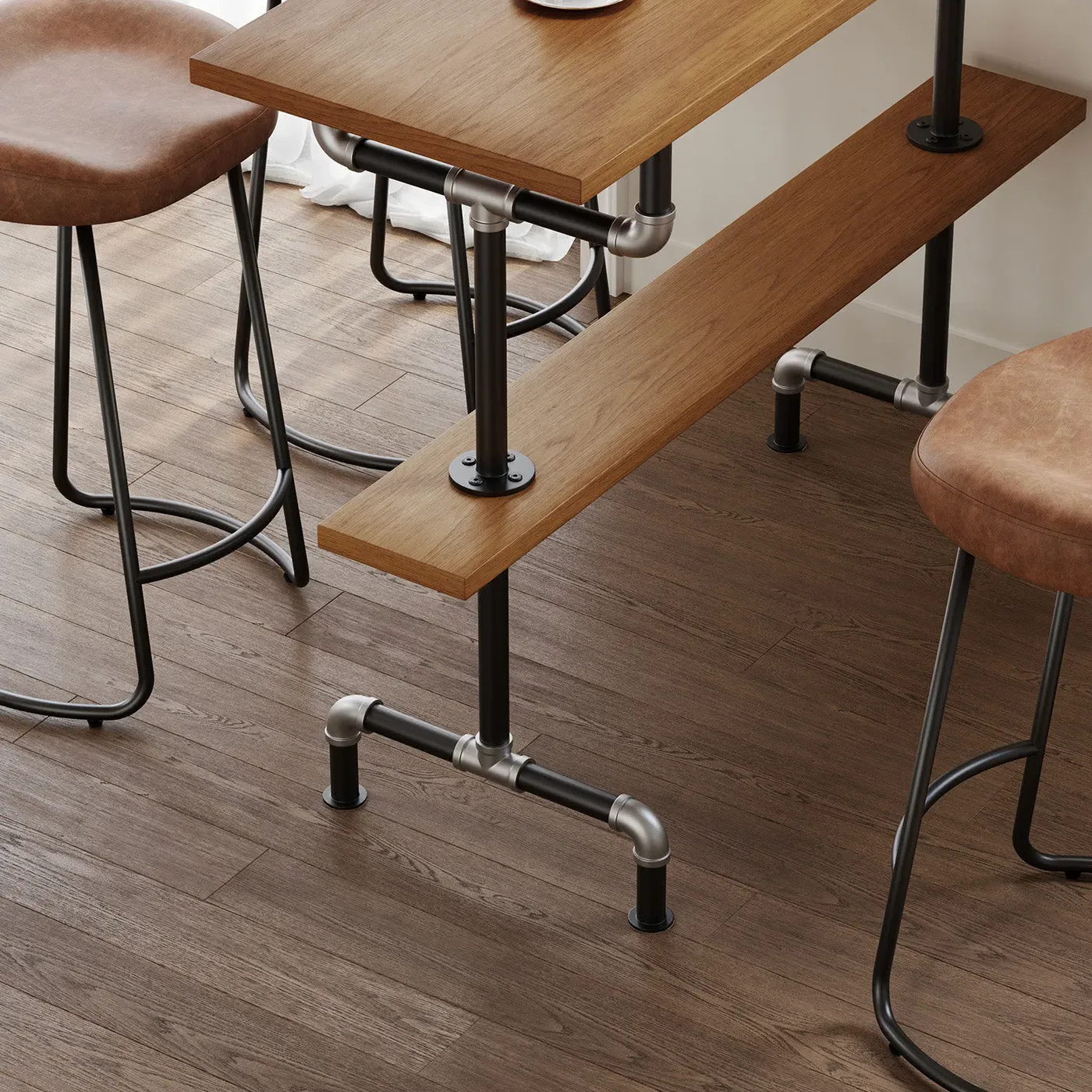 Smith Industrial Dining Set with 4 Chairs - Brown Wood