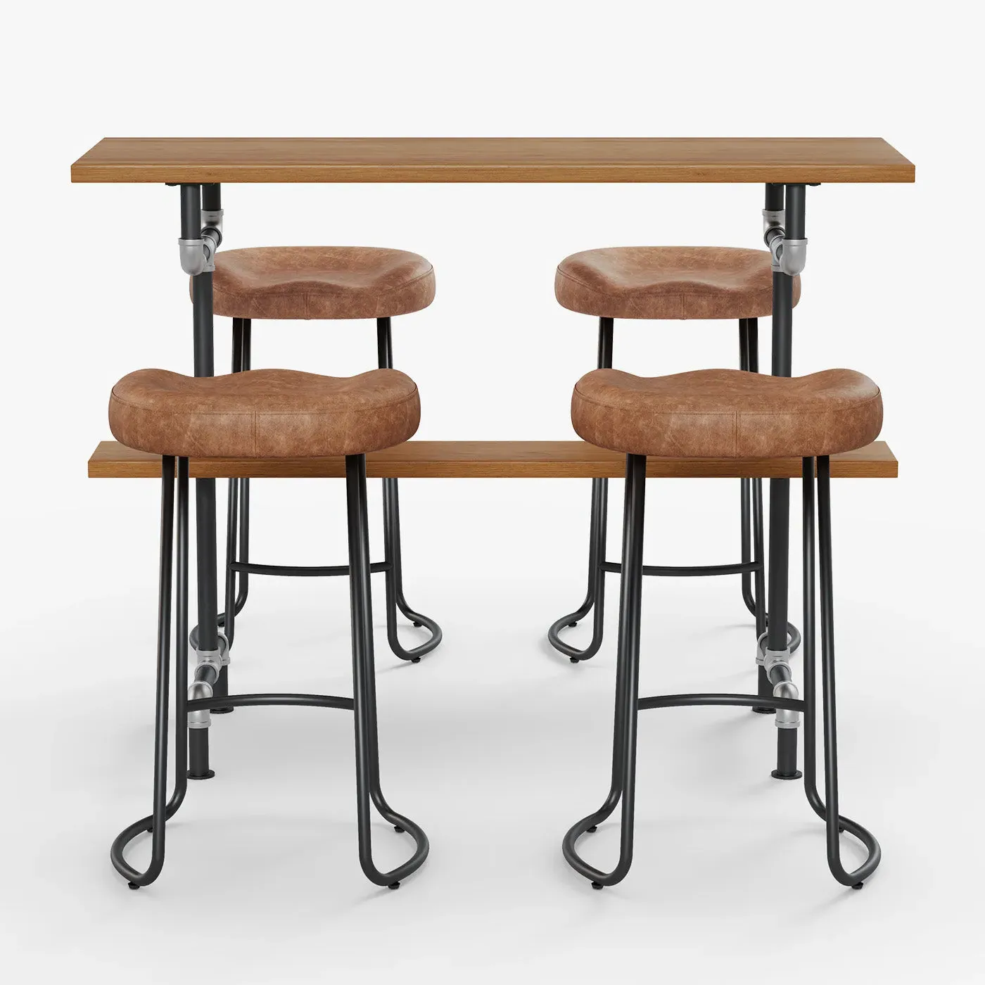 Smith Industrial Dining Set with 4 Chairs - Brown Wood