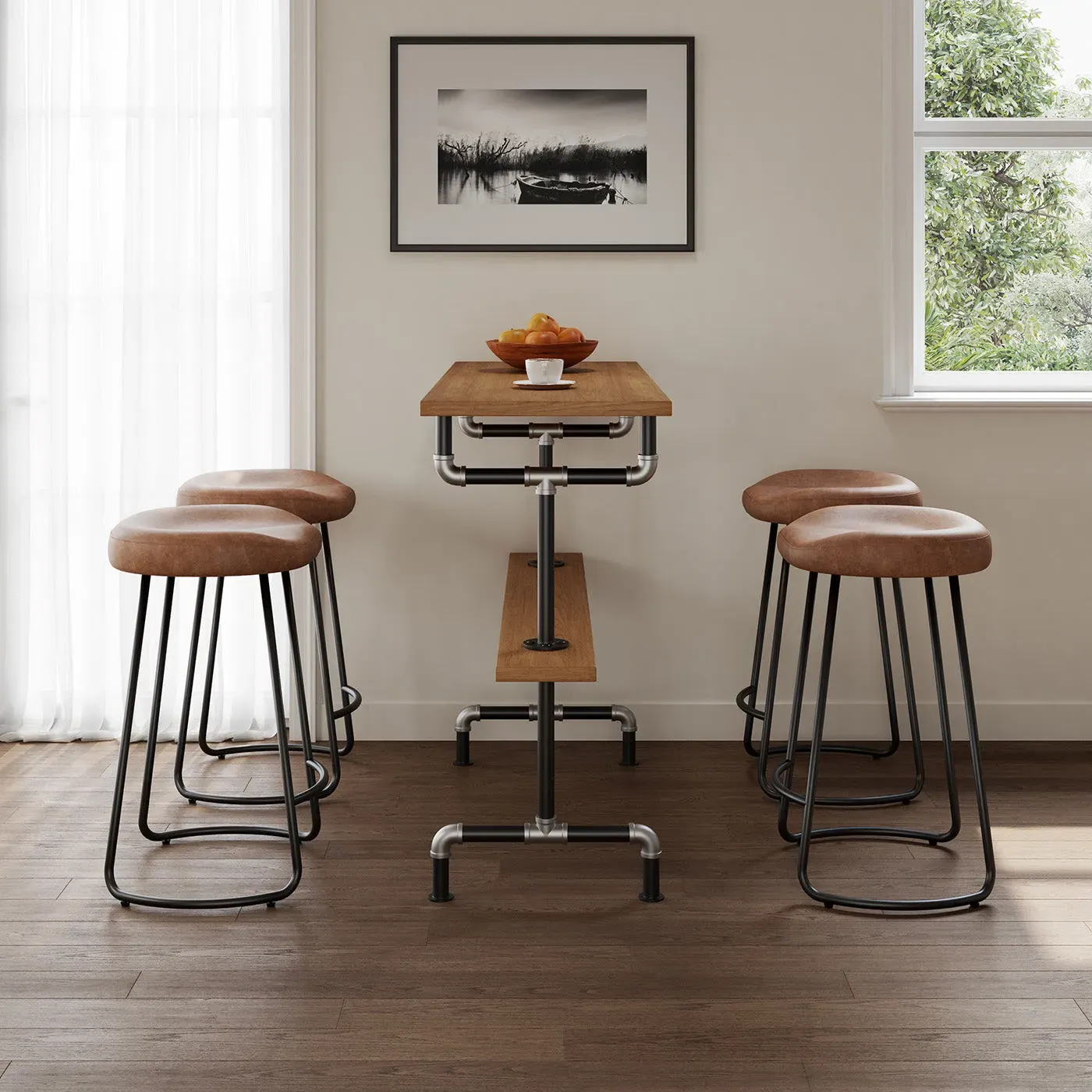 Smith Industrial Rectangular Bar Table - Brown Wood