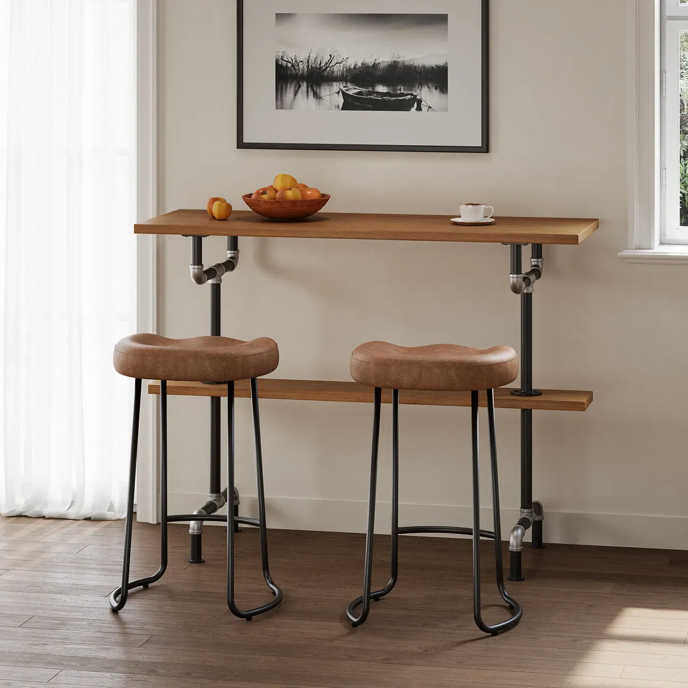 Smith Industrial Rectangular Bar Table - Brown Wood