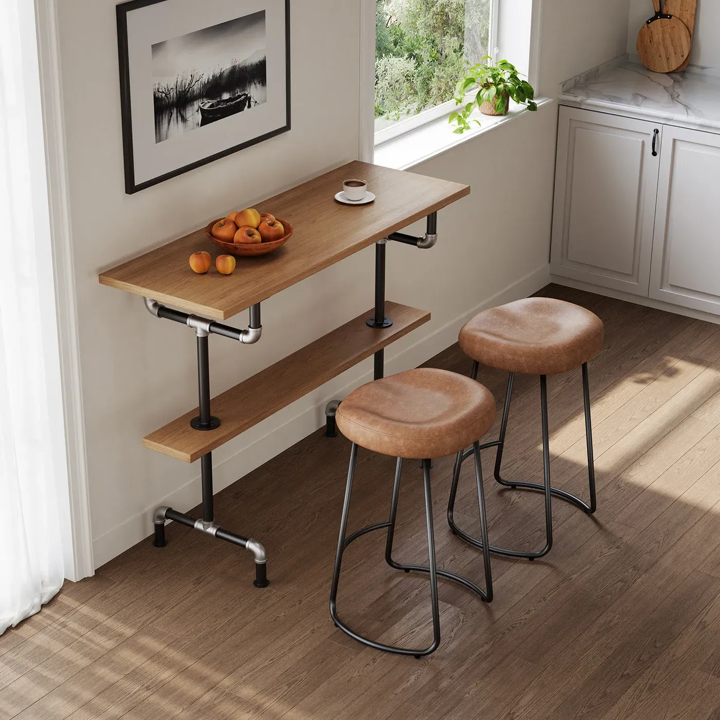 Smith Industrial Rectangular Bar Table - Brown Wood