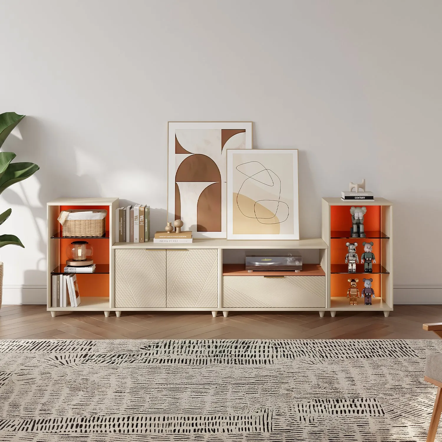 Solmere Modular TV Stand with LED Lights - Beige