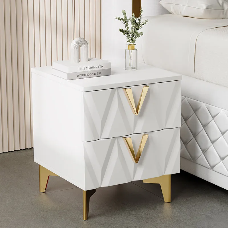 Sophie Common 2-Drawer Nightstand with V-Shaped Facet - White