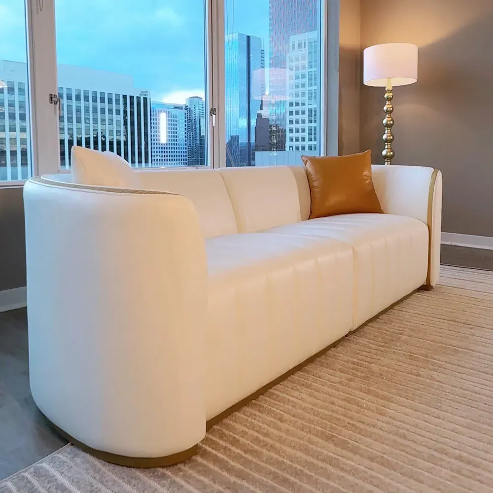 Sophie Common 3-Seater Leather Sofa with Gold Legs - Off White