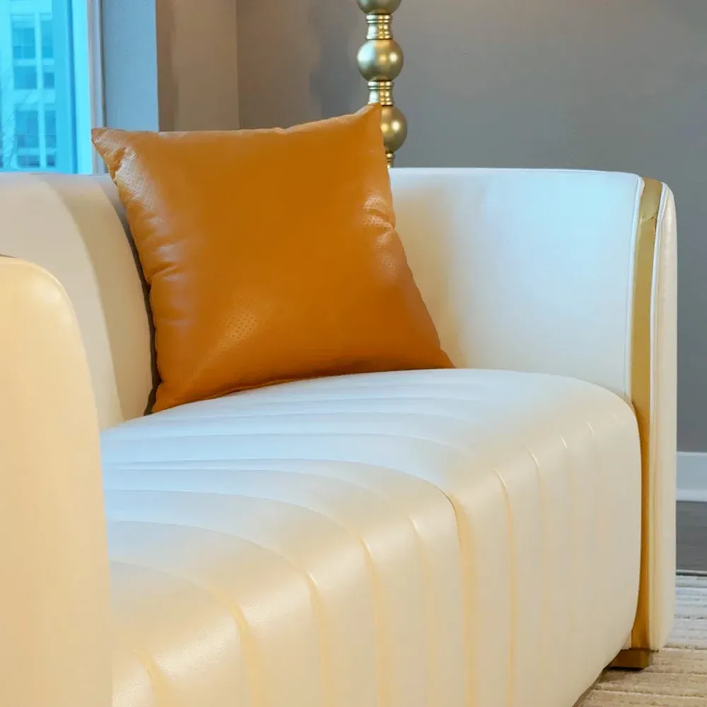 Sophie Common 3-Seater Leather Sofa with Gold Legs - Off White