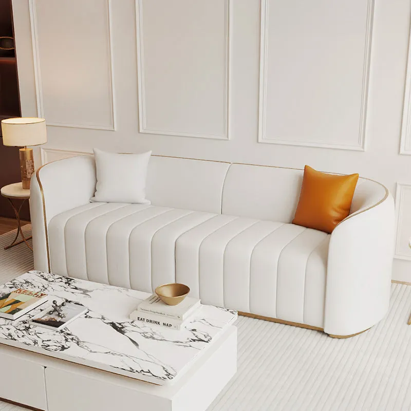 Sophie Common 3-Seater Leather Sofa with Gold Legs - Off White