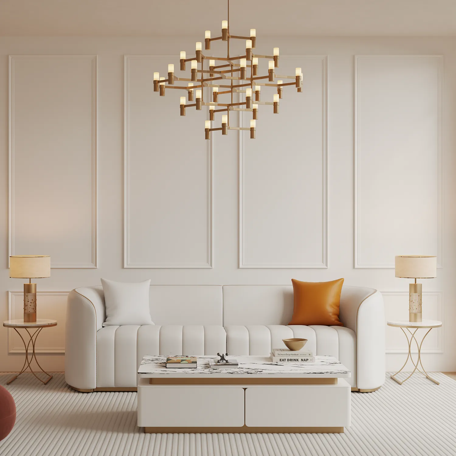 Sophie Common 3-Seater Leather Sofa with Gold Legs - Off White