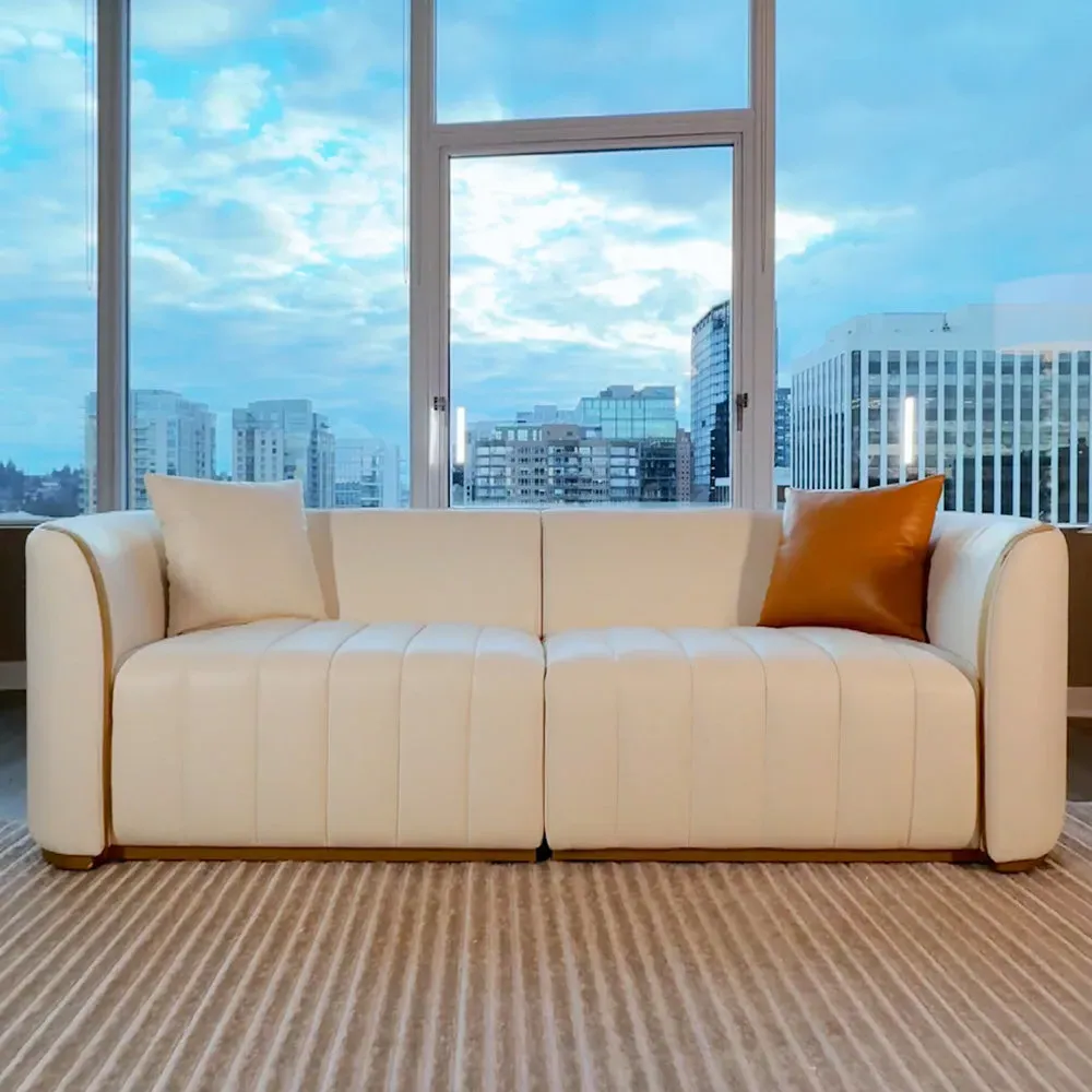 Sophie Common 3-Seater Leather Sofa with Gold Legs - Off White image