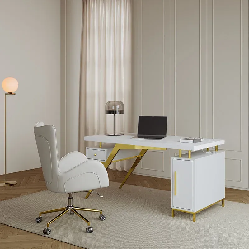 Sophie Common Office Desk & Chair Set - White Leather