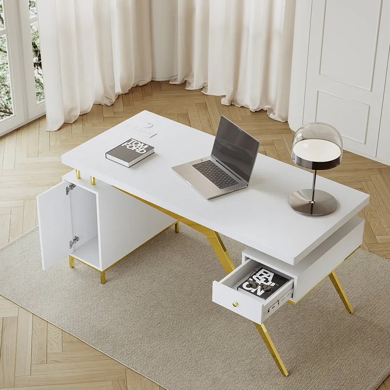 Sophie Common Office Desk with Charging Station - White