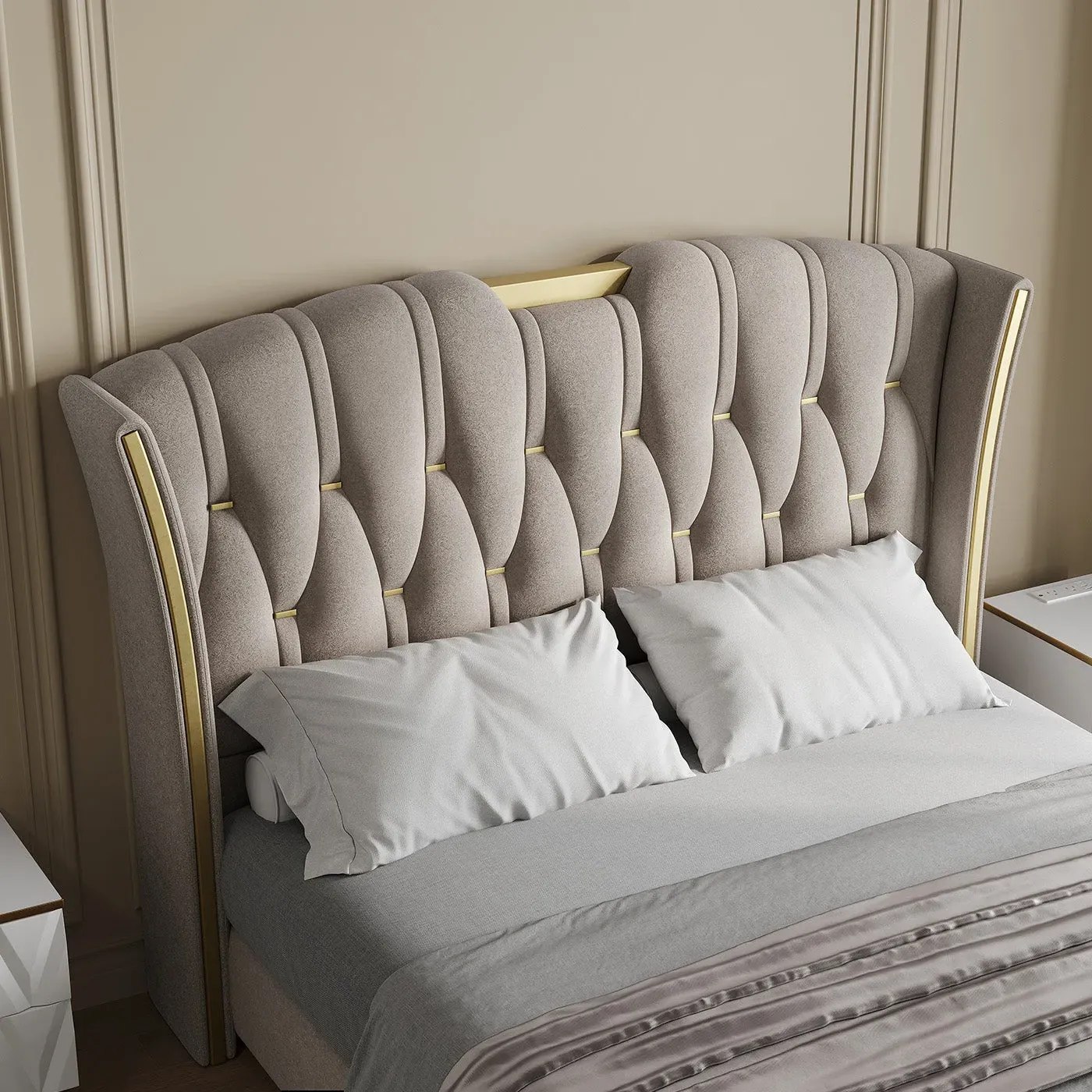 Sophie Common Queen Wingback Platform Bed Set with 2 Nightstands