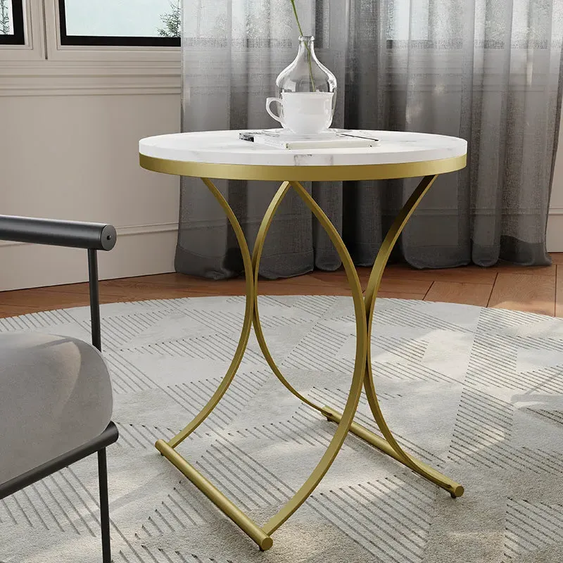 Sophie Common Small Side Table with X-Base - White, Marble