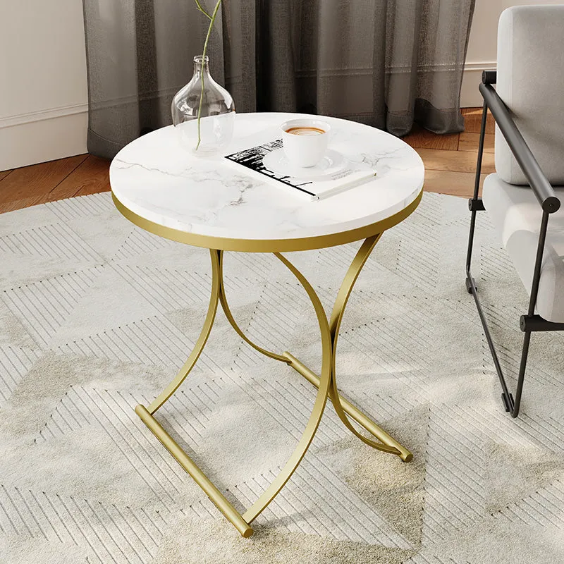 Sophie Common Small Side Table with X-Base - White, Marble