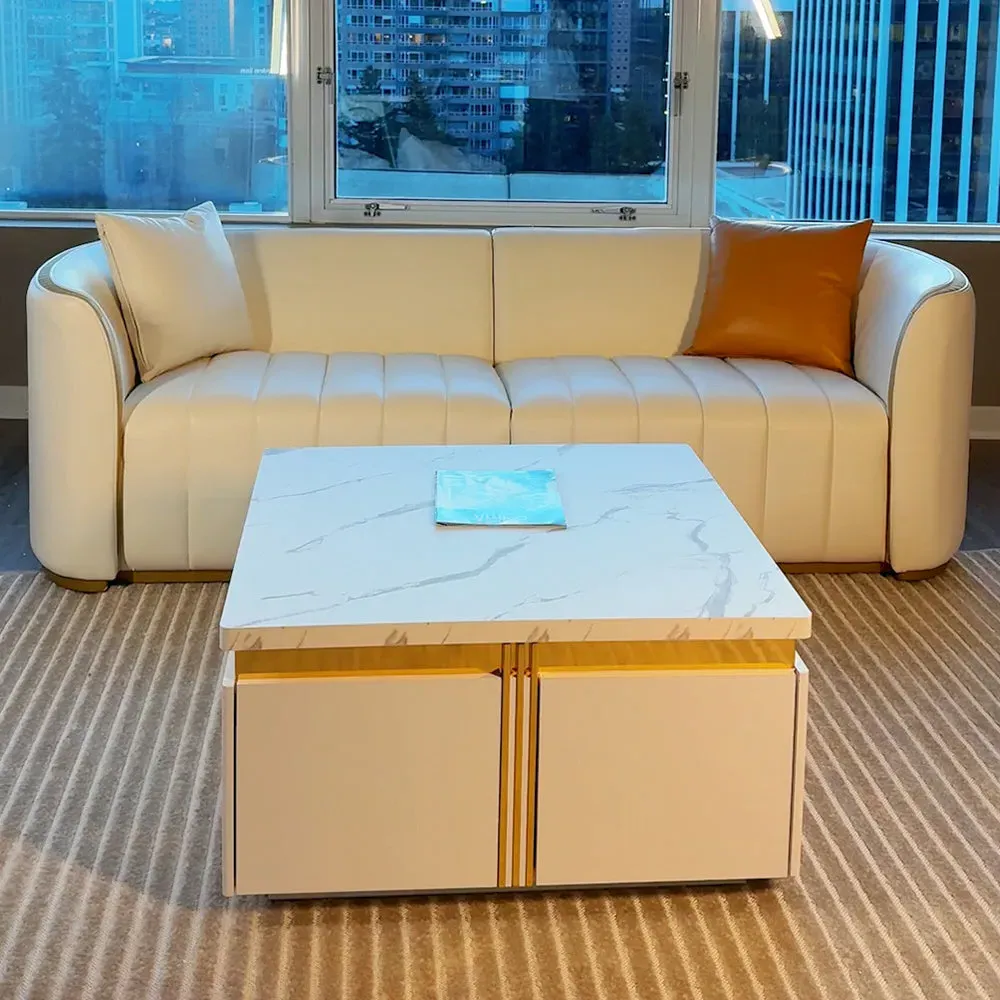 Sophie Common Square Coffee Table with Storage - White, Marble