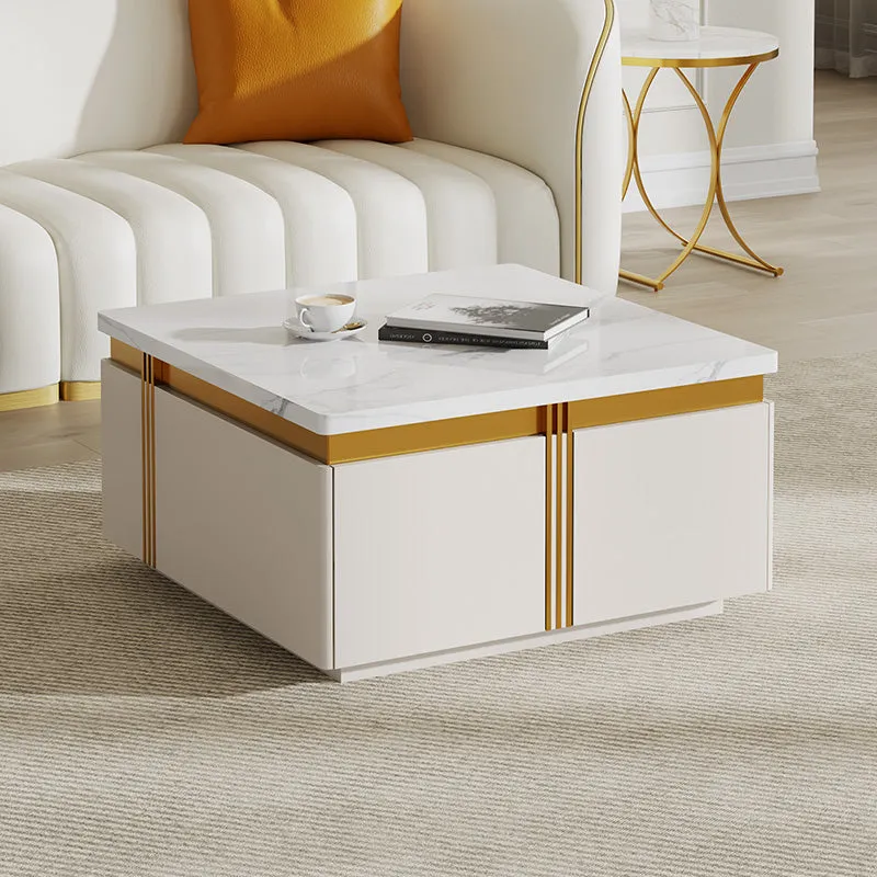 Sophie Common Square Coffee Table with Storage - White, Marble
