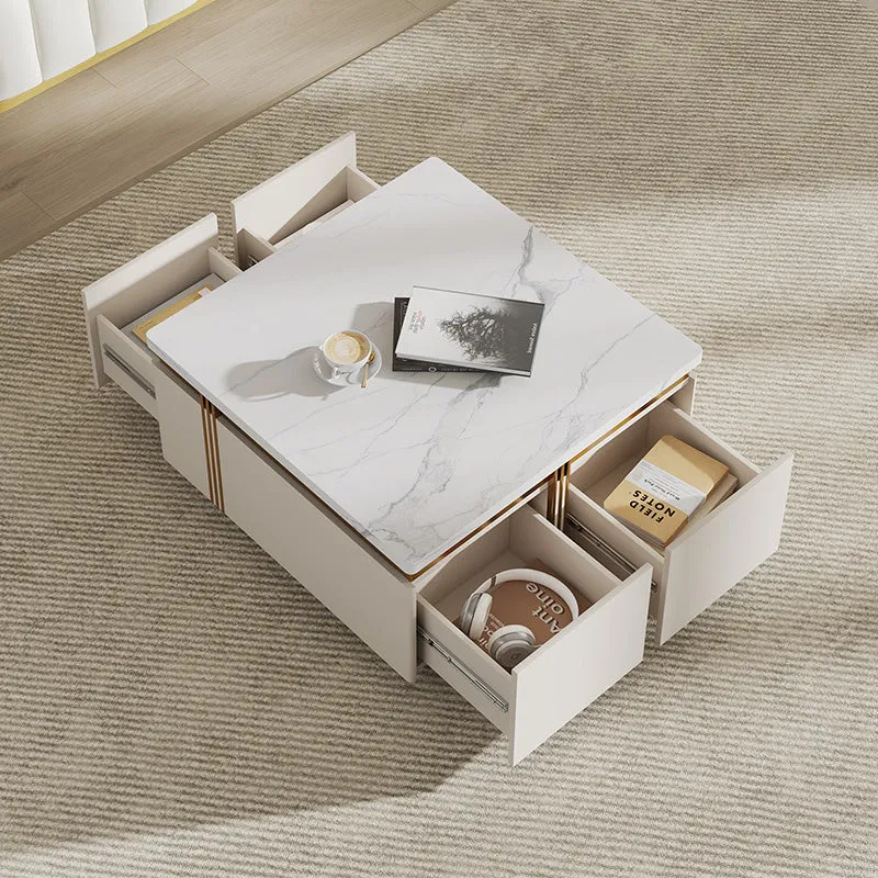Sophie Common Square Coffee Table with Storage - White, Marble