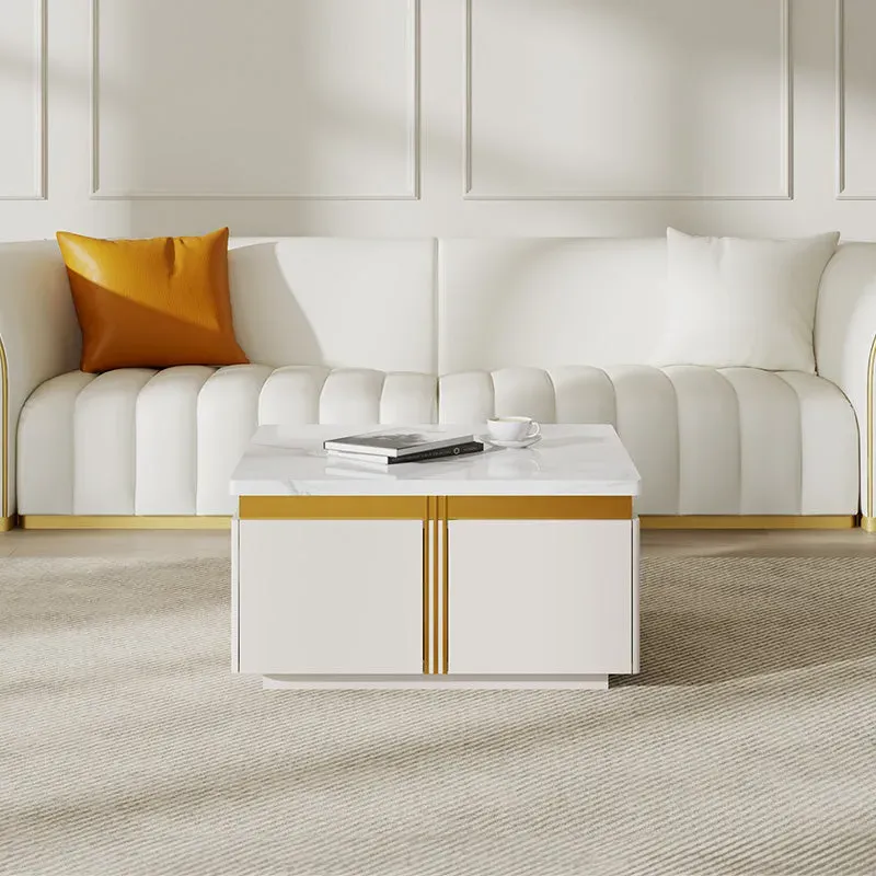 Sophie Common Square Coffee Table with Storage - White, Marble