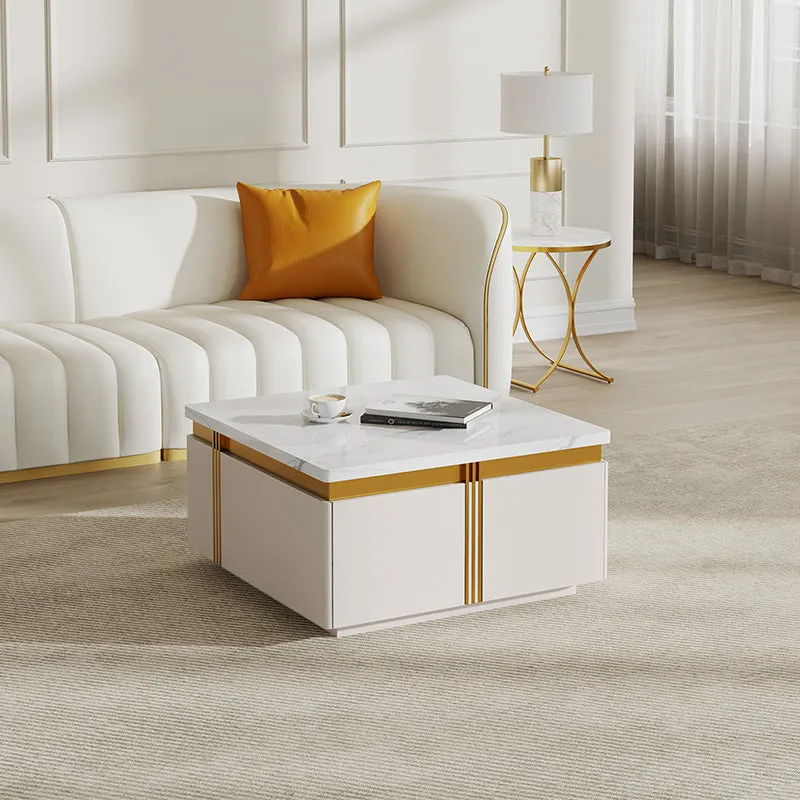 Sophie Common Square Coffee Table with Storage - White, Marble