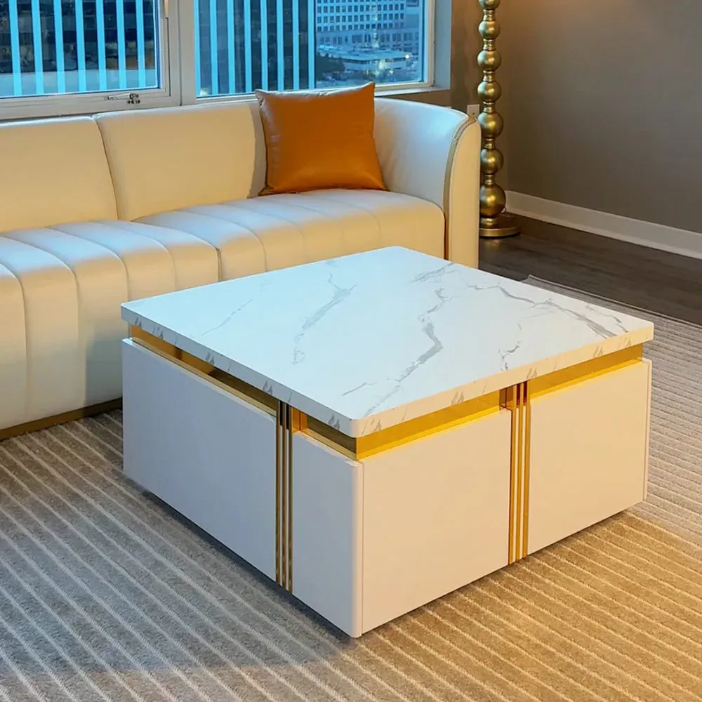 Sophie Common Square Coffee Table with Storage - White, Marble