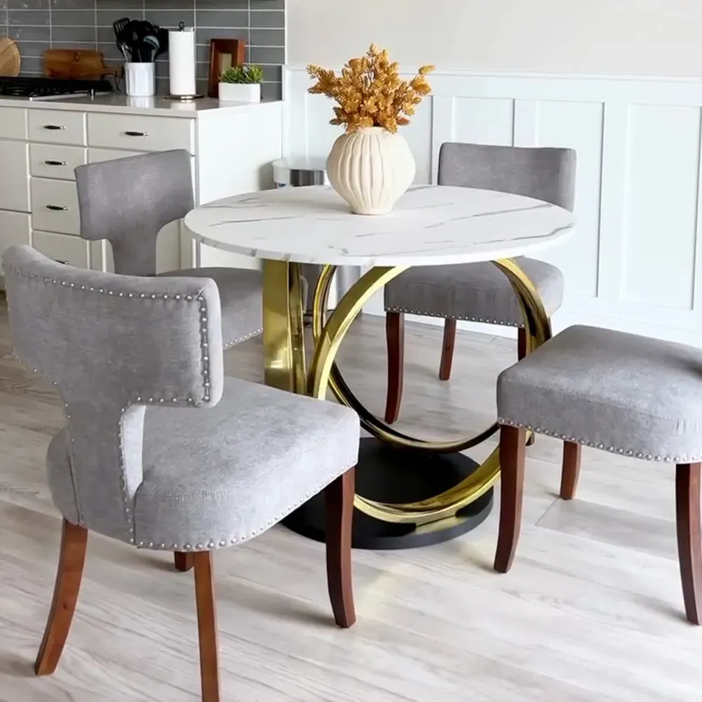 Sophie Small Round Dining Table with Metal Base - Marble